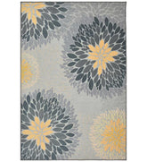 Gray modern floral machine washable rug.
